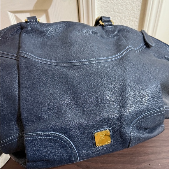 MCM Shoulder Bag in leather with studs- Navy Blue - Picture 6 of 9